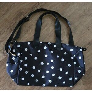 Alice & Olivia Black White Daisy Floral Weekender Duffel Tote Travel Bag‎
